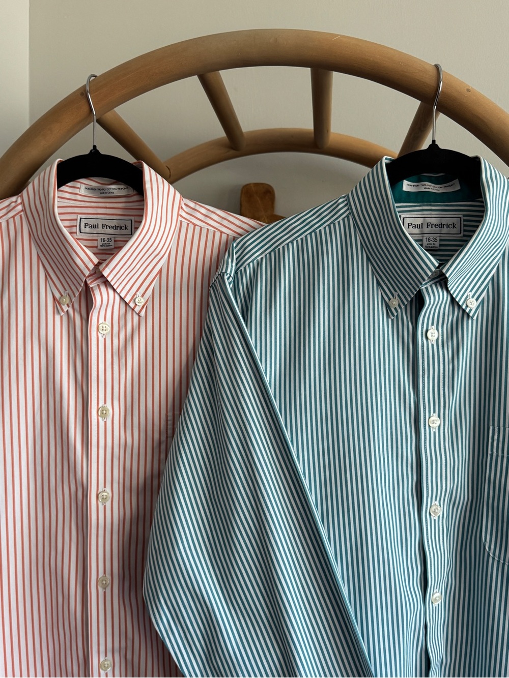 Paul Fredrick Men’s 16-35 Slim Fit Non-Iron Striped Dress Shirts Lot of 2